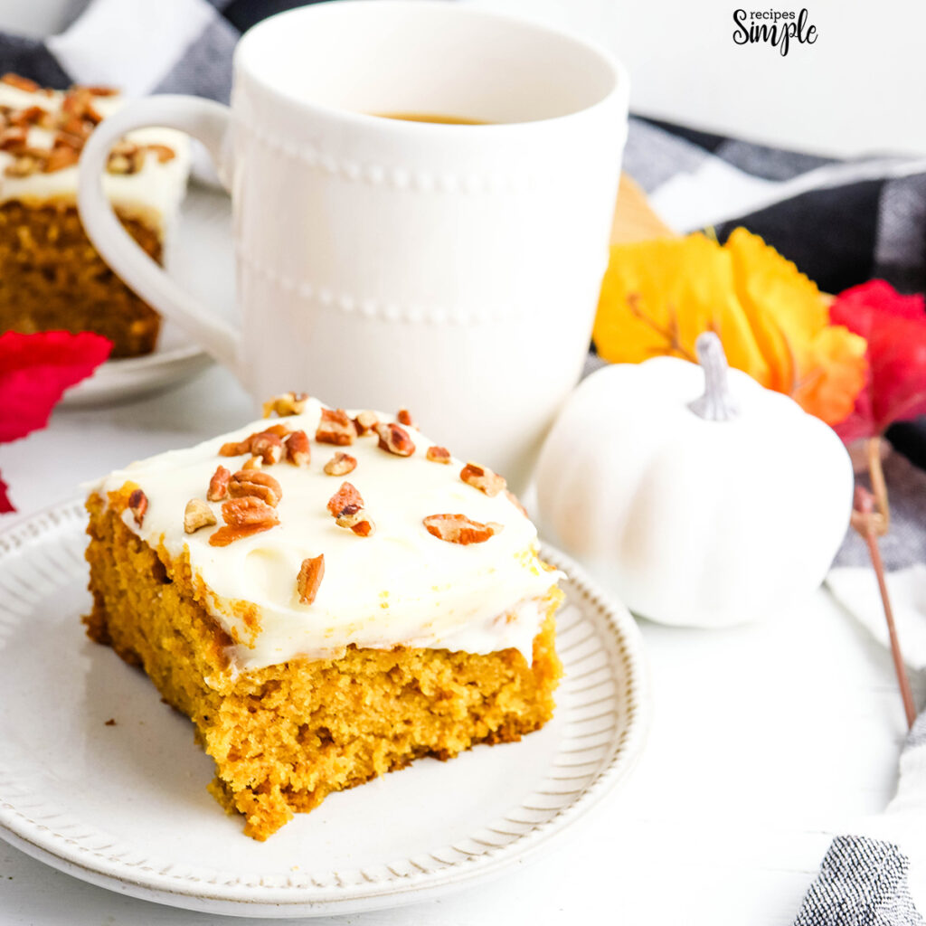 Slice of Pumpkin Cake on white plate