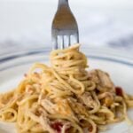 Slow Cooker Rotel Chicken Spaghetti