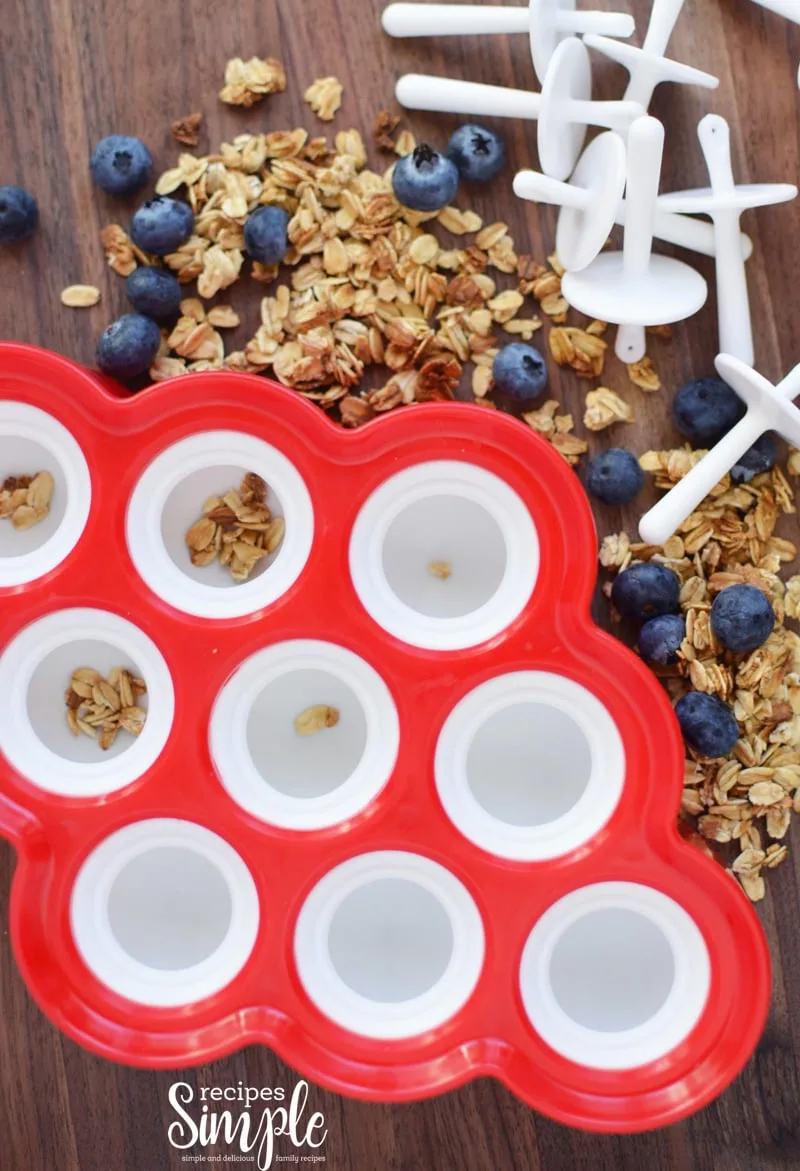 mix of granola blueberries and milk