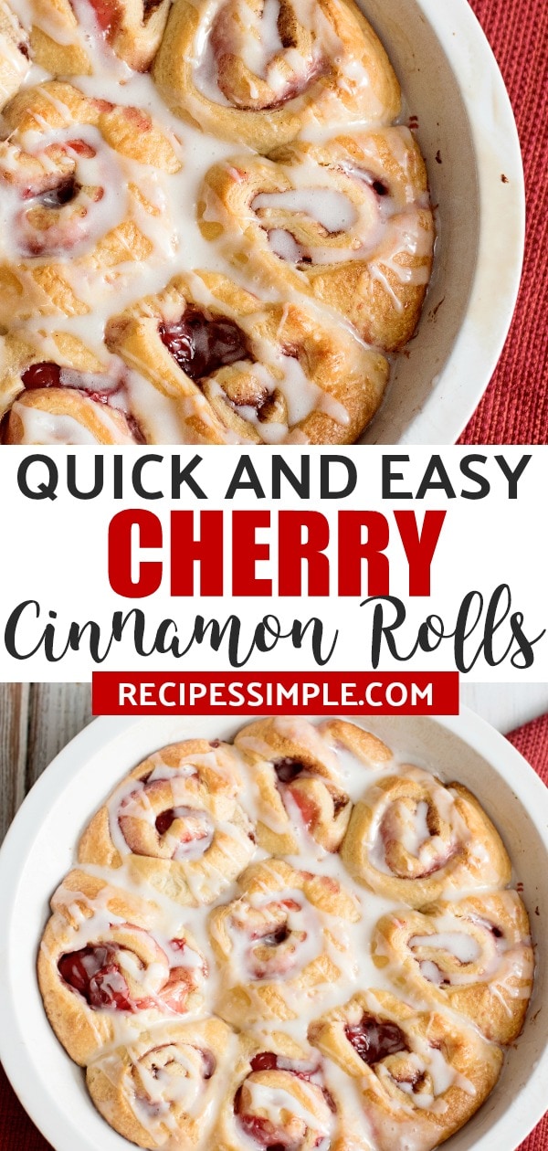 These cherry cinnamon rolls are so easy to make and taste sinfully delicious. Great for a quick breakfast or dessert. #cherrycinnamonrolls #cinnamonrolls #breakfastrecipes #crescentrollrecipes