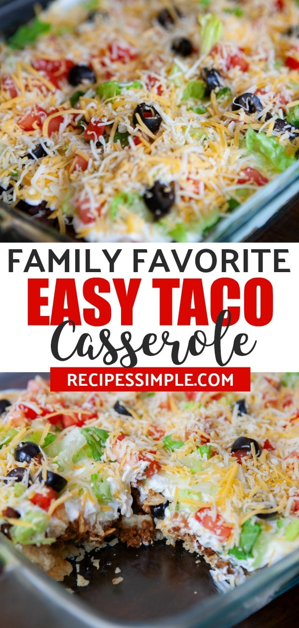 This taco casserole is a family favorite dinner that is full of delicious Tex-Mex flavors. #tacocasserole #tacocasserolebake #mexicanfoodrecipes #casserolerecipes #recipessimple
