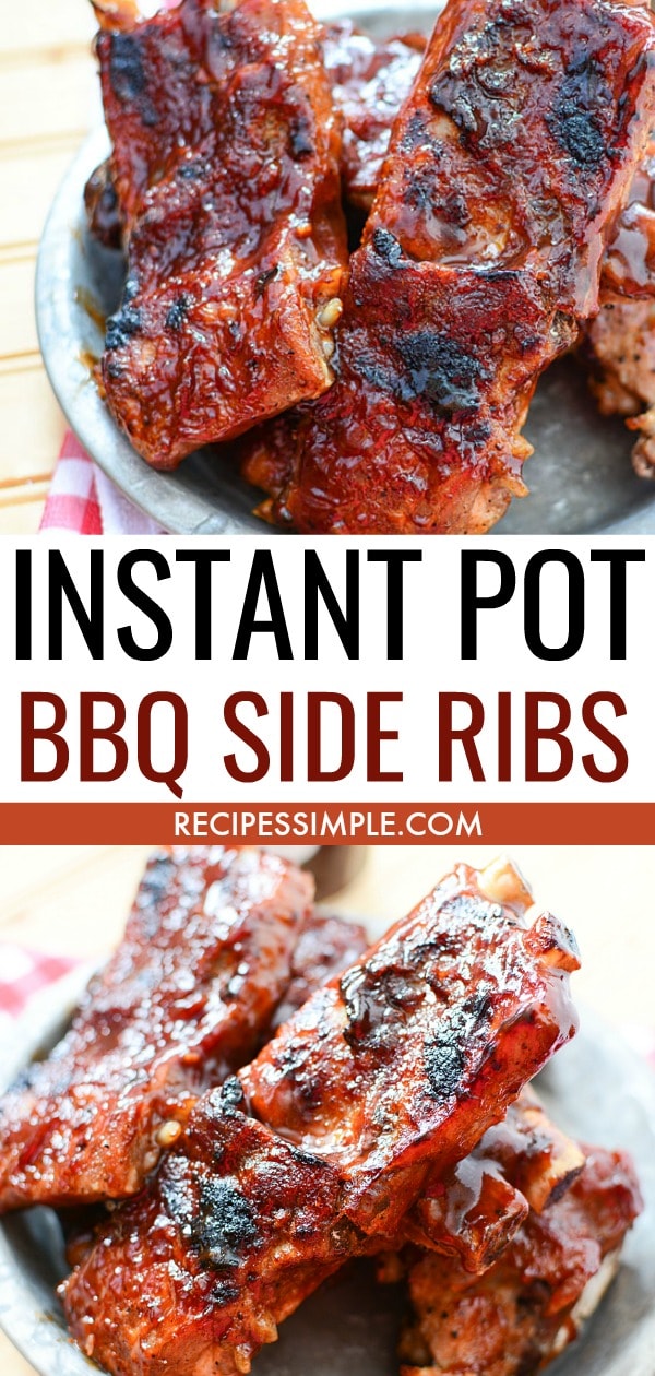 Easy Instant Pot Apple BBQ Side Ribs are finger-licking good with a smokey flavor and tender meat that falls of the bone. #instantpotrecipes #instantpotribs #instantpotbbqribs #instantpotribspork #bbqribsrecipes #barbequeribs