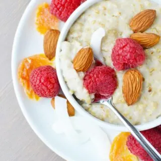 Instant Pot Steel cut oats with raspberries