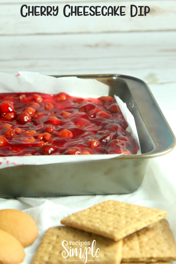 Cherry Cheesecake Dip is an easy no bake creamy dessert that you can make ahead of time. #cherrycheesecakedip #cherrycheesecake #cherryrecipes #desserts #cherrydesserts #cherrycheesecakenobake