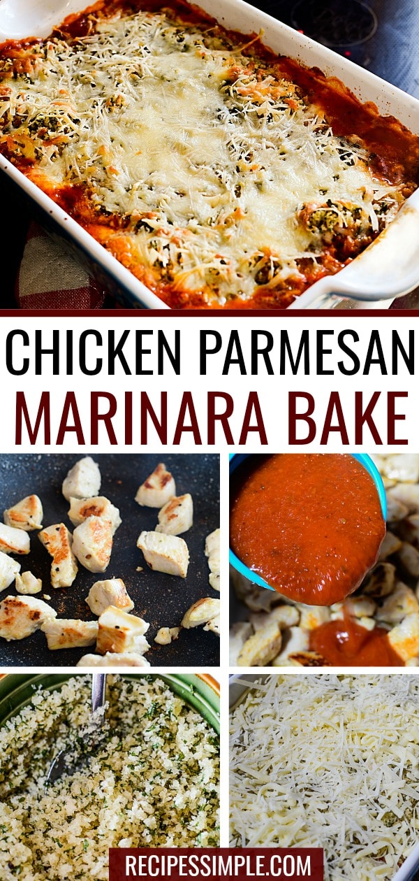 This Chicken Parmesan Marinara Bake is a delicious blend of tender chicken with marinara sauce, melted cheese and Panko crumbs for a irresistible dinner! #chickenparmesanrecipebaked #chickenrecipes #easydinnerrecipes