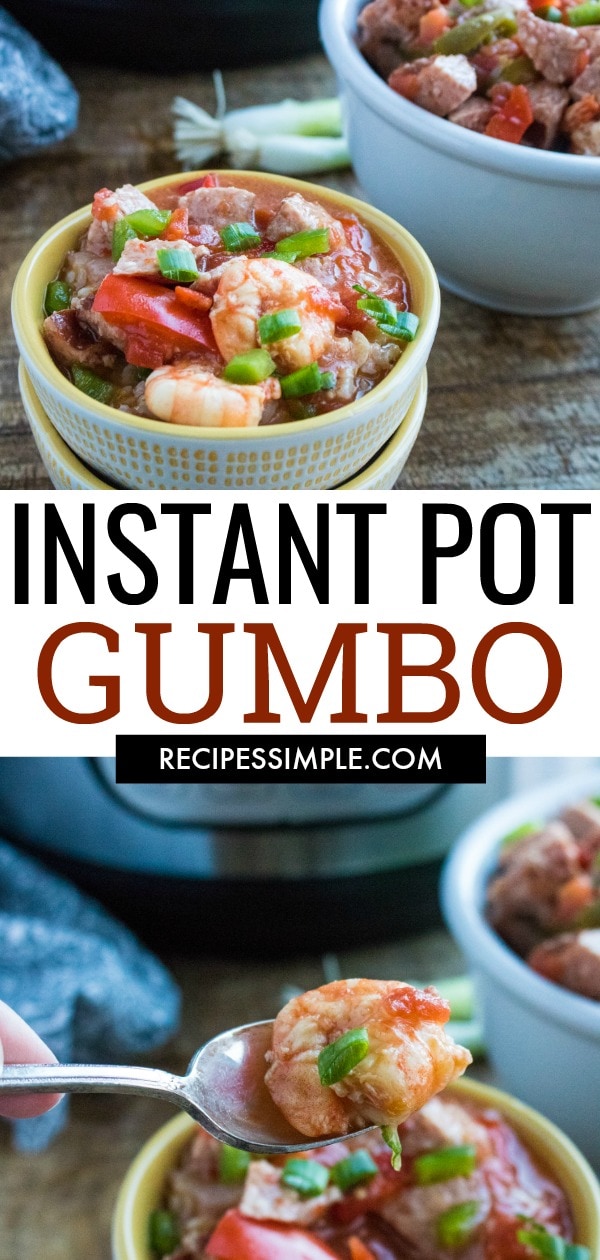 Delicious Instant Pot Gumbo with shrimp and sausage makes a easy meal that comes together in less than half an hour. #instantpotrecipes #gumborecipe