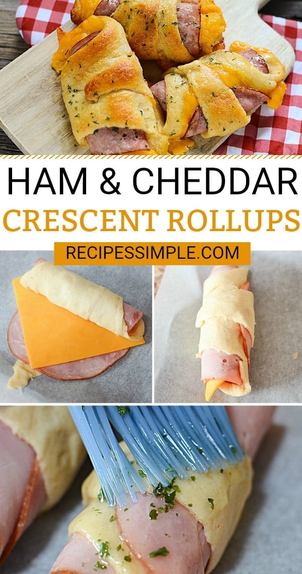 These Ham and Cheddar Crescents Roll-ups are the perfect quick and easy dinner when you need something fast. #crescentrollrecipes#hamandcheeserollups #hamandcheesecrescentrolls #easydinnerrecipes