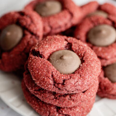 Plate of Red Velvet Cake Mix Blossom Cookies