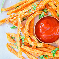 Baked Parmesan Sweet Potato Fries On Plate