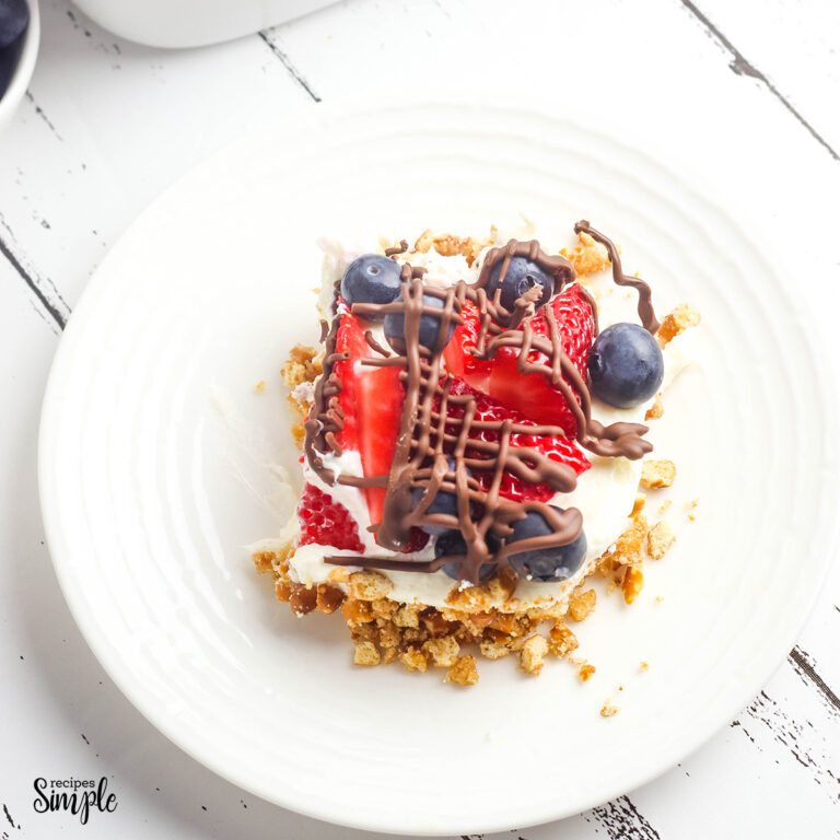 No Bake Berry Cheesecake served on white plate