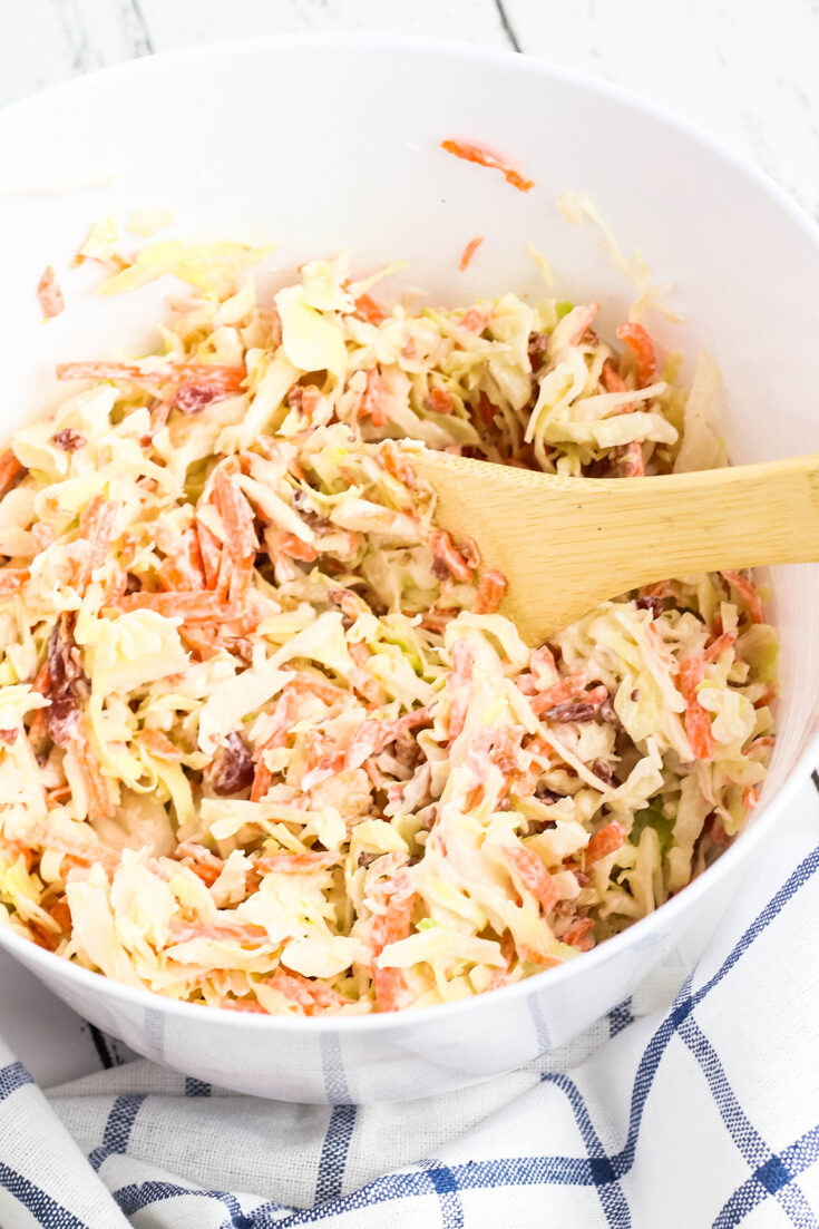 All ingredients mixed in coleslaw
