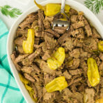 Mississippi Pot Roast served in white casserole.