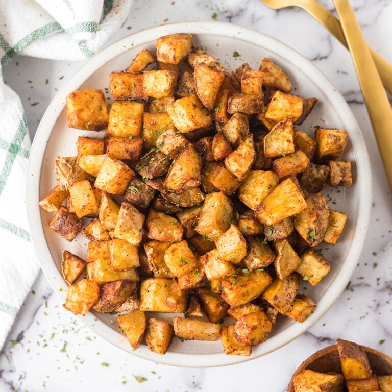 Breakfast Potatoes in round serving dish.