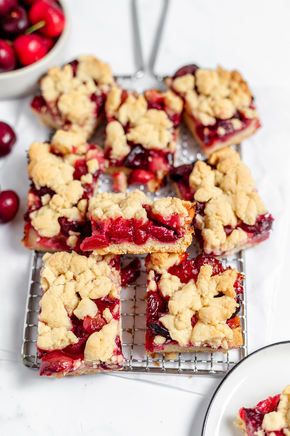 Cherry Bars cooling on wire rack.