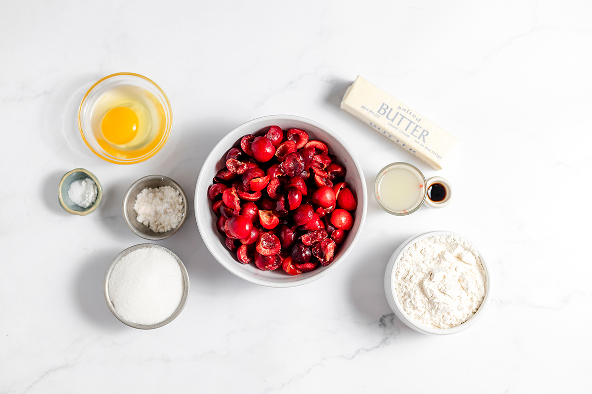 Ingredients to make Cherry Bars set out on counter.