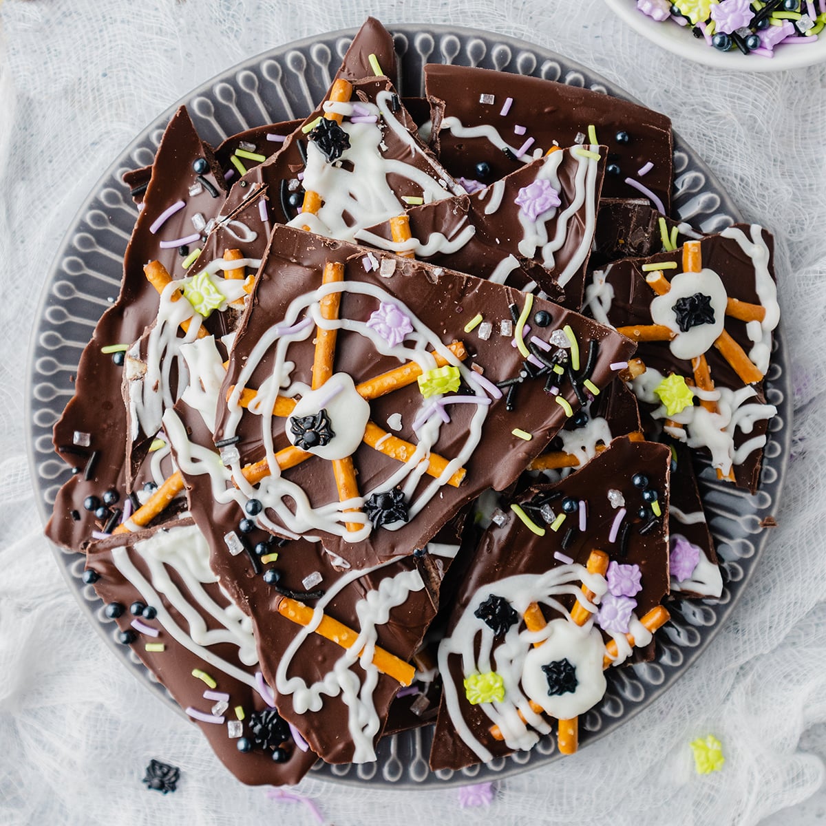 Chocolate Spiderweb Halloween Bark Recipe