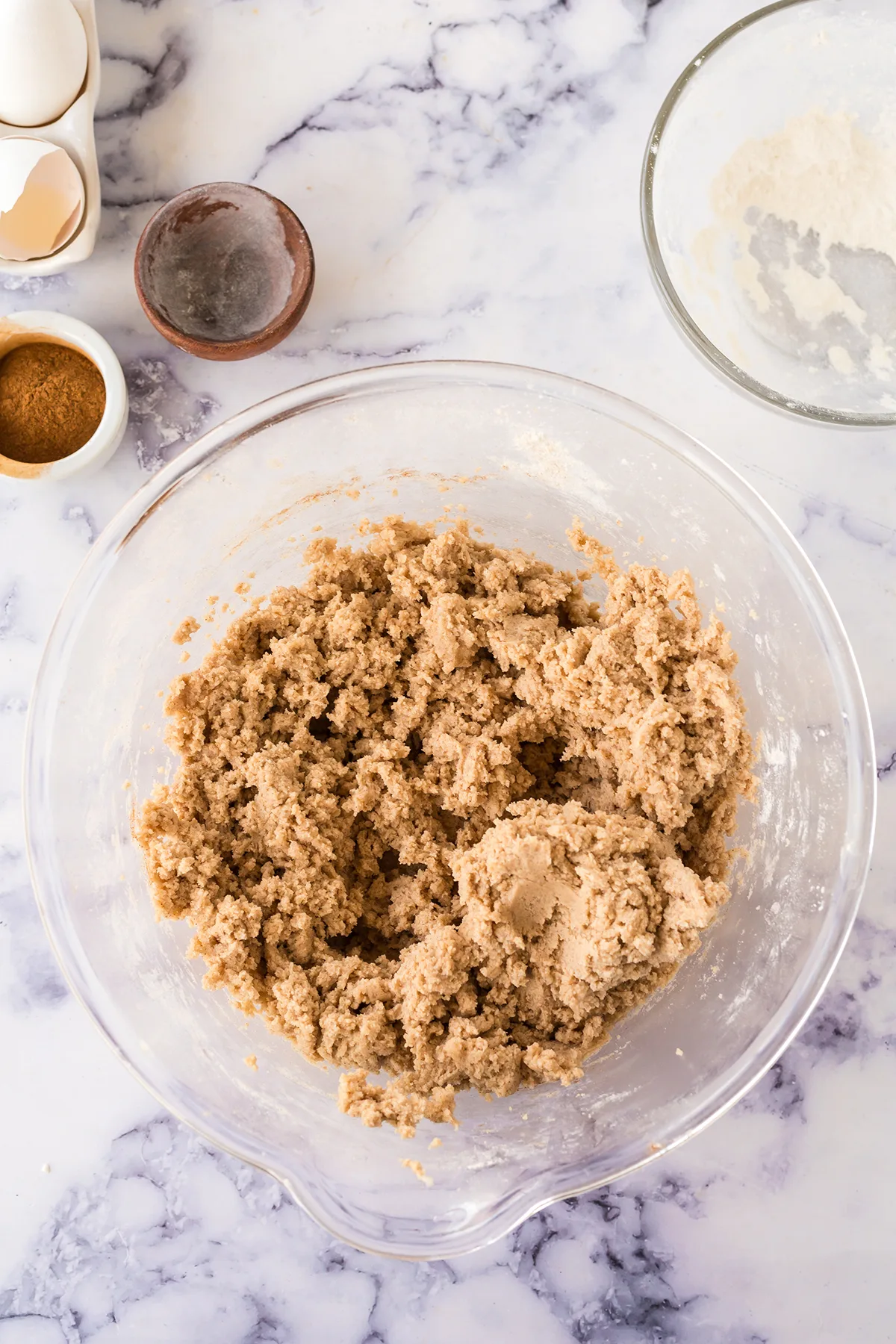 Snickerdoodle cookie dough in mixing bowl.