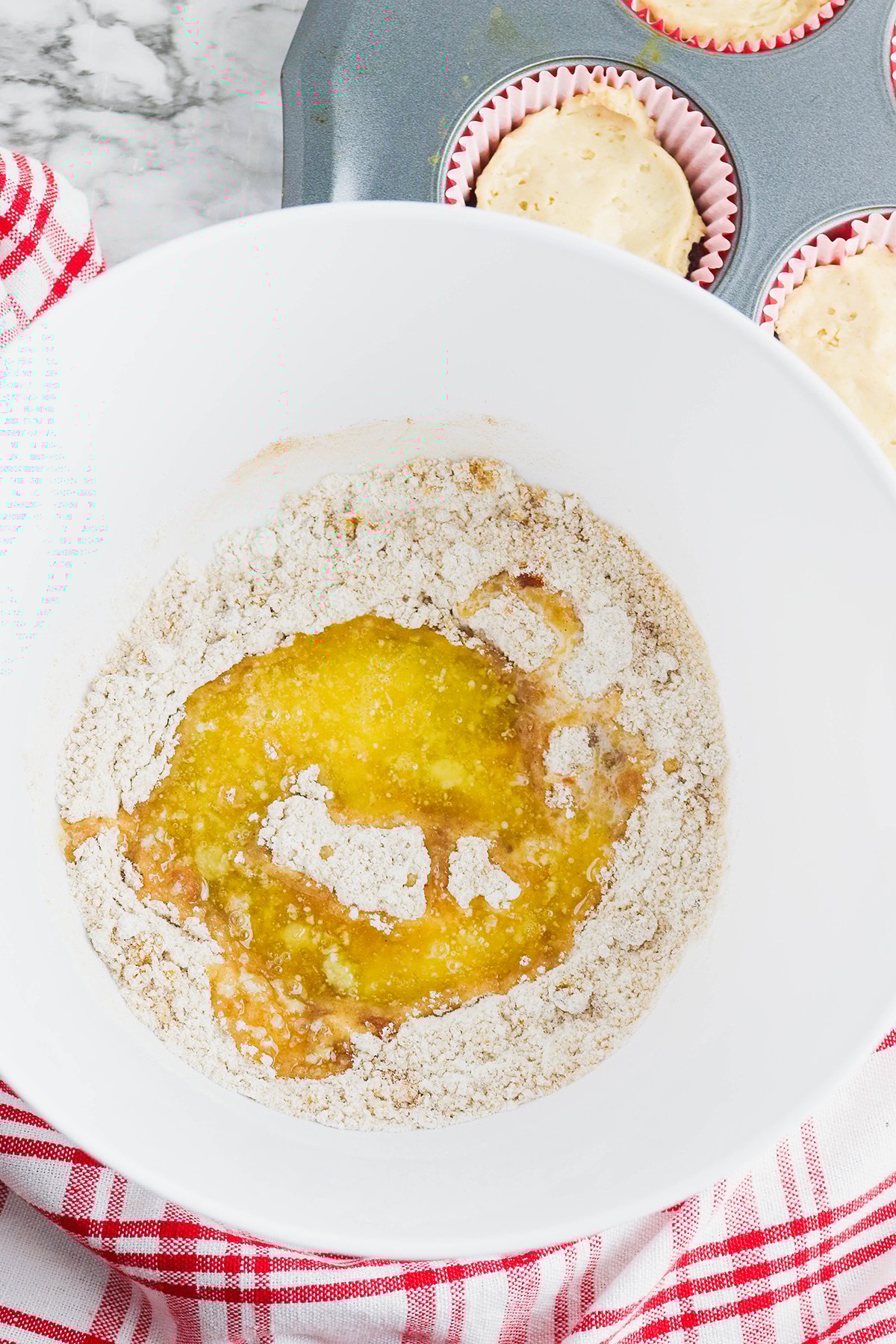 Crumble Topping Ingredients in a mixing bowl.