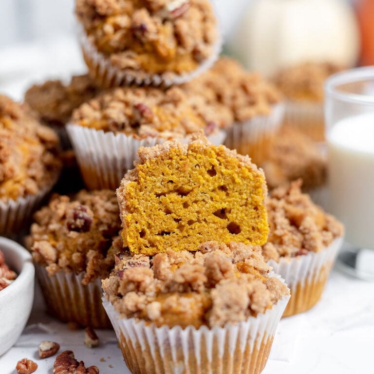 Pumpkin Streusel Muffins on counter top.