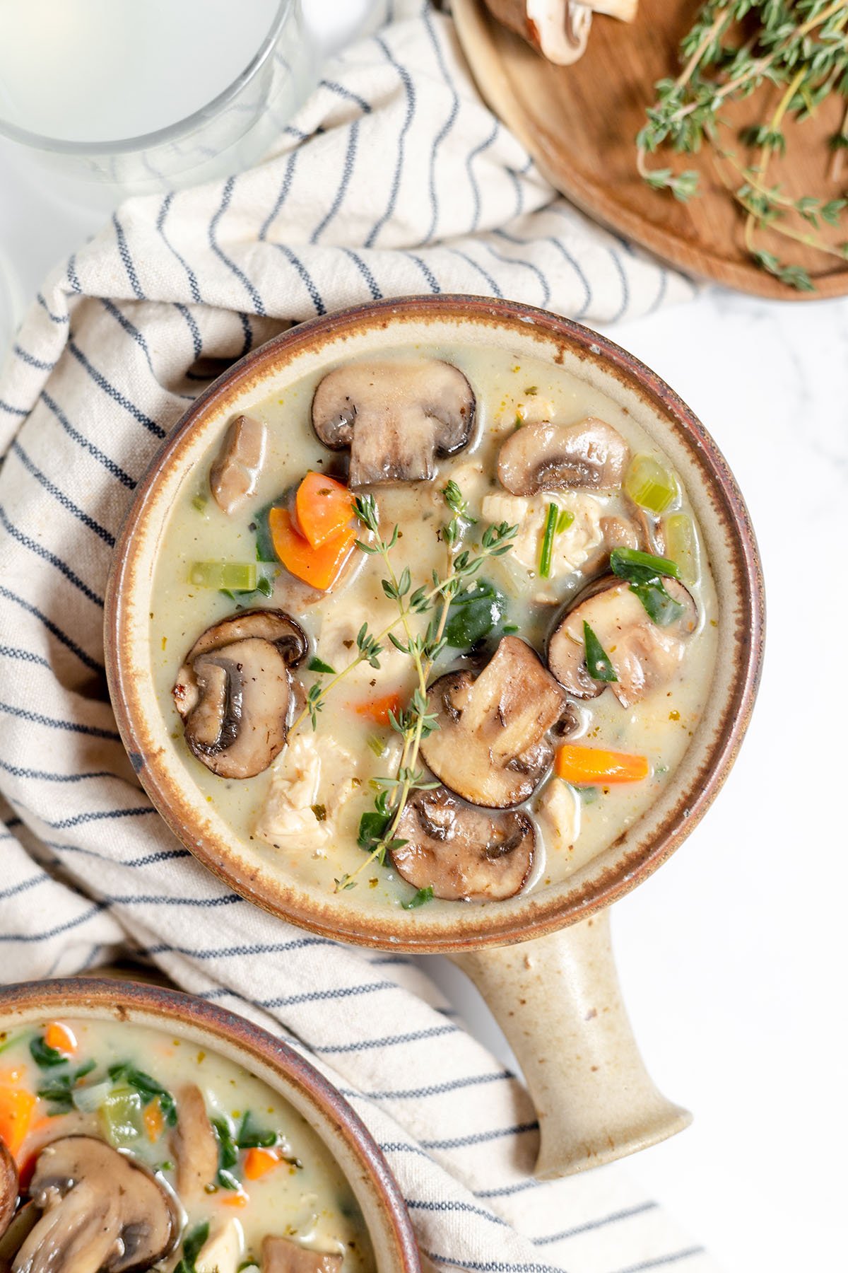 Chicken mushroom soup served in a bowl.