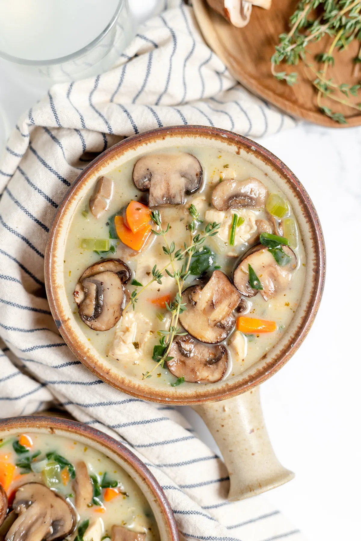 Chicken mushroom soup served in a bowl.