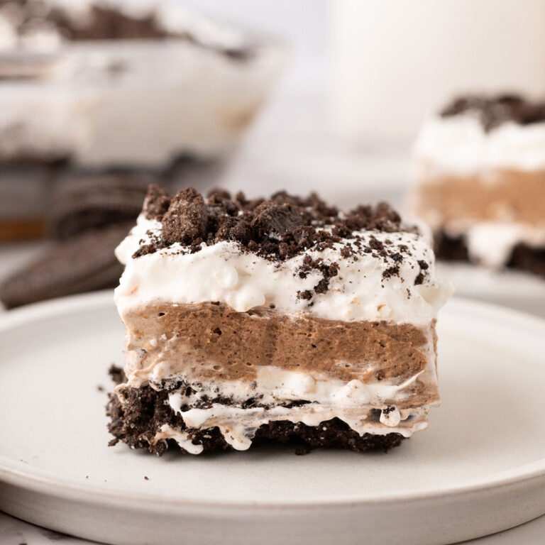 Slice of Chocolate Lasagna on a plate.