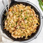 Moo Shu Chicken in cast iron skillet.