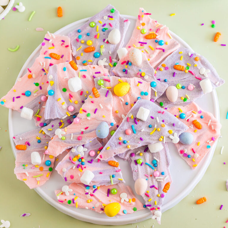 Easter bark stacked on a white round plate.