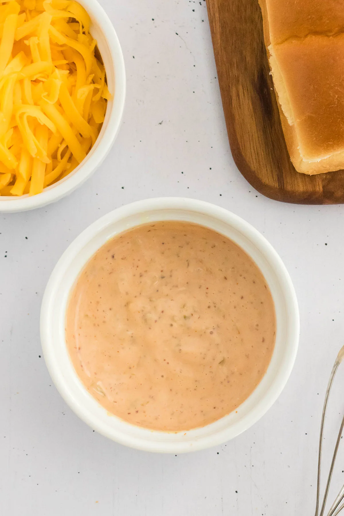 Mixed cheeseburger sauce in a small bowl.