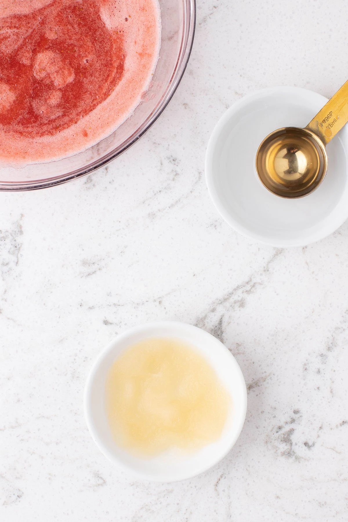 Gelatin in cold water in a small bowl.