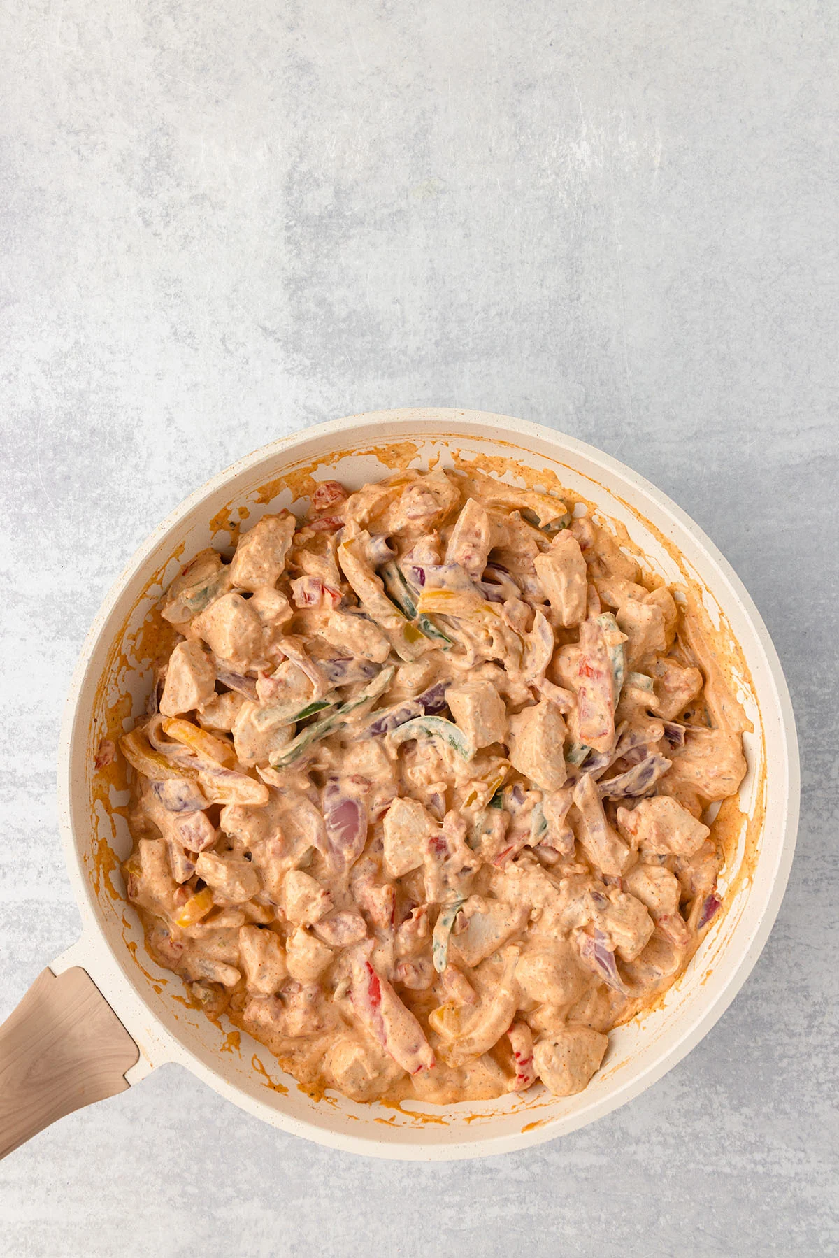 Chicken Fajita casserole filling in the skillet.