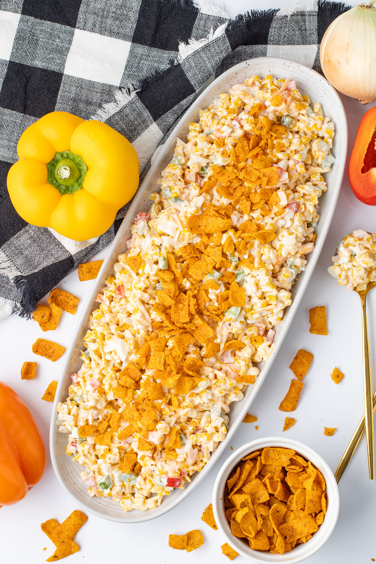 Frito Corn Salad in a white serving platter.