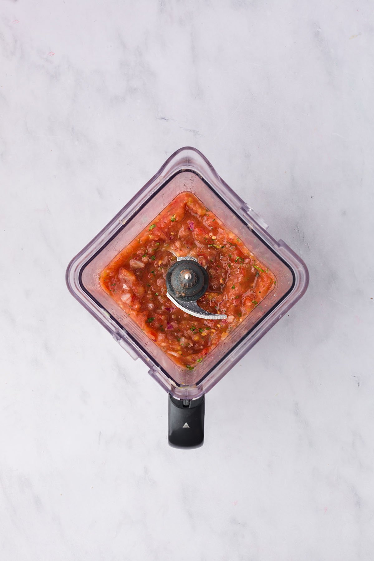 Salsa ingredients are blended in the food processor.