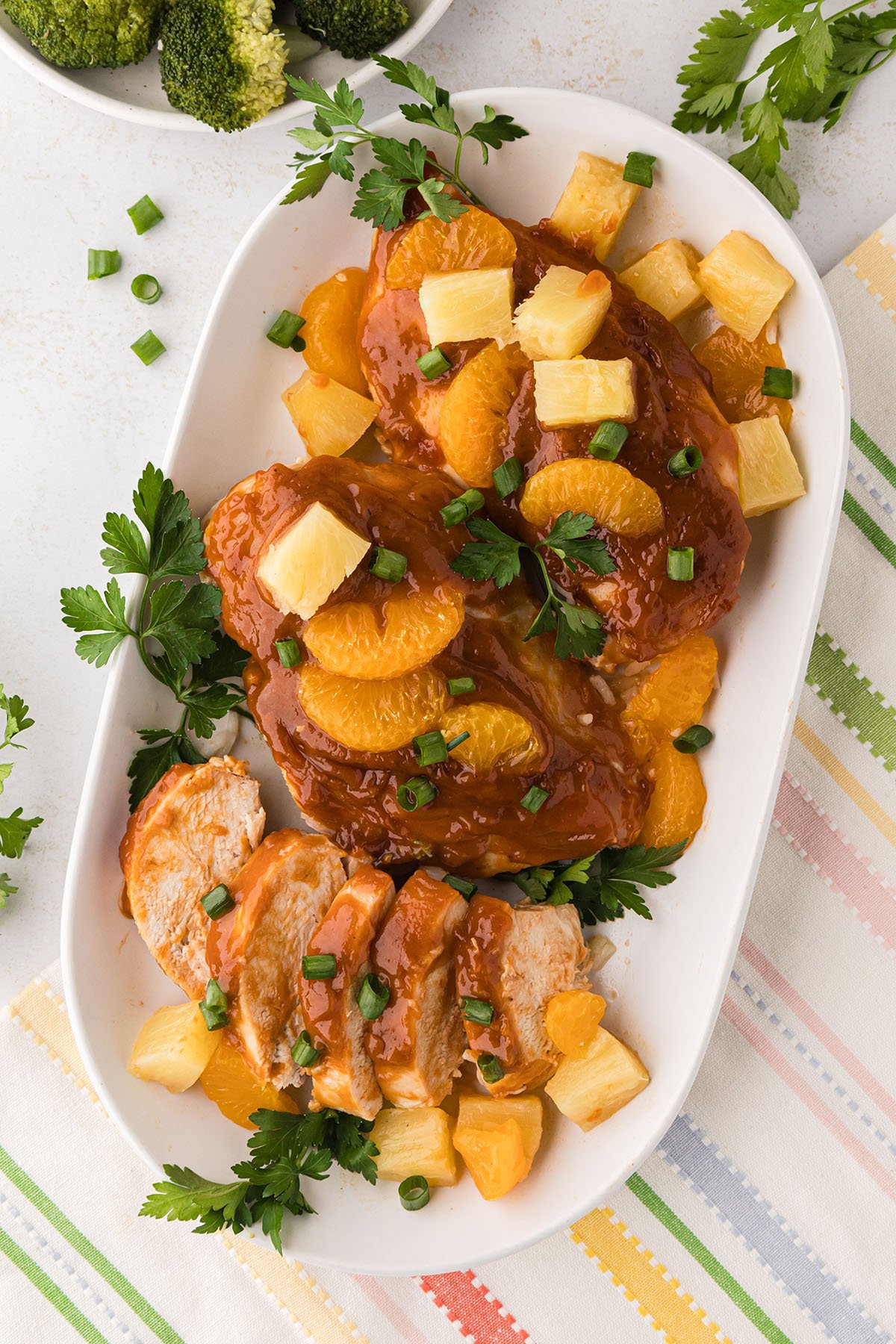 Hawaiian Chicken on a white serving platter.