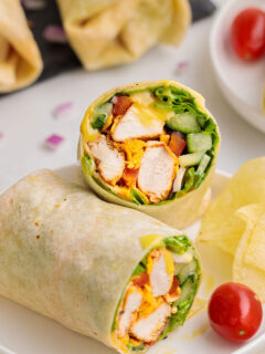 Honey Mustard Chicken Wrap on a white plate.