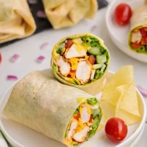 Honey Mustard Chicken Wrap on a white plate.