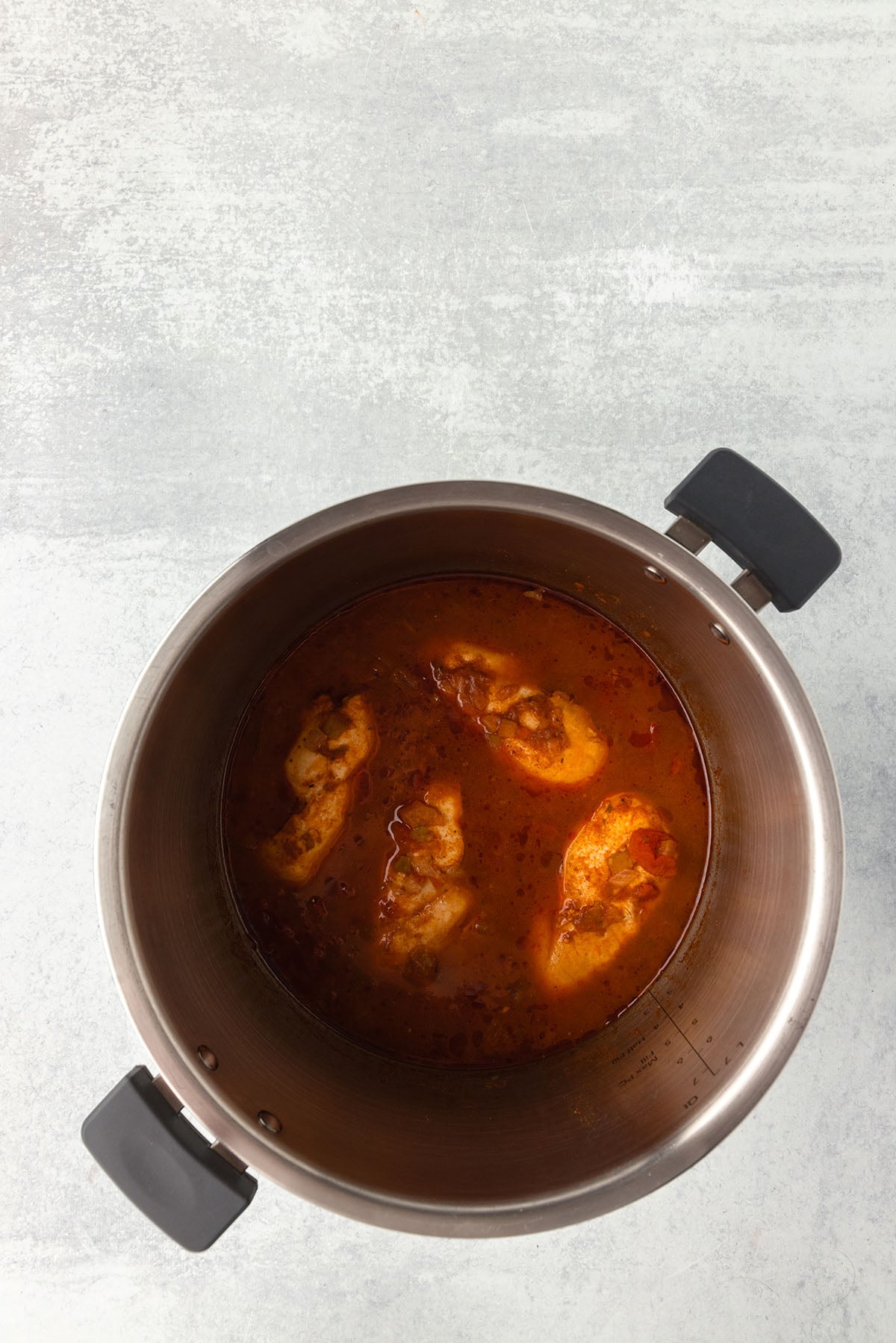 Cooked chicken in sauce in the Instant Pot.
