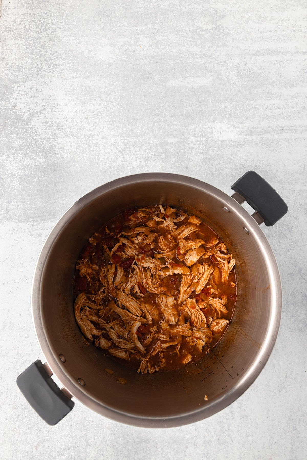 Shredded Mexican chicken in the Instant Pot.