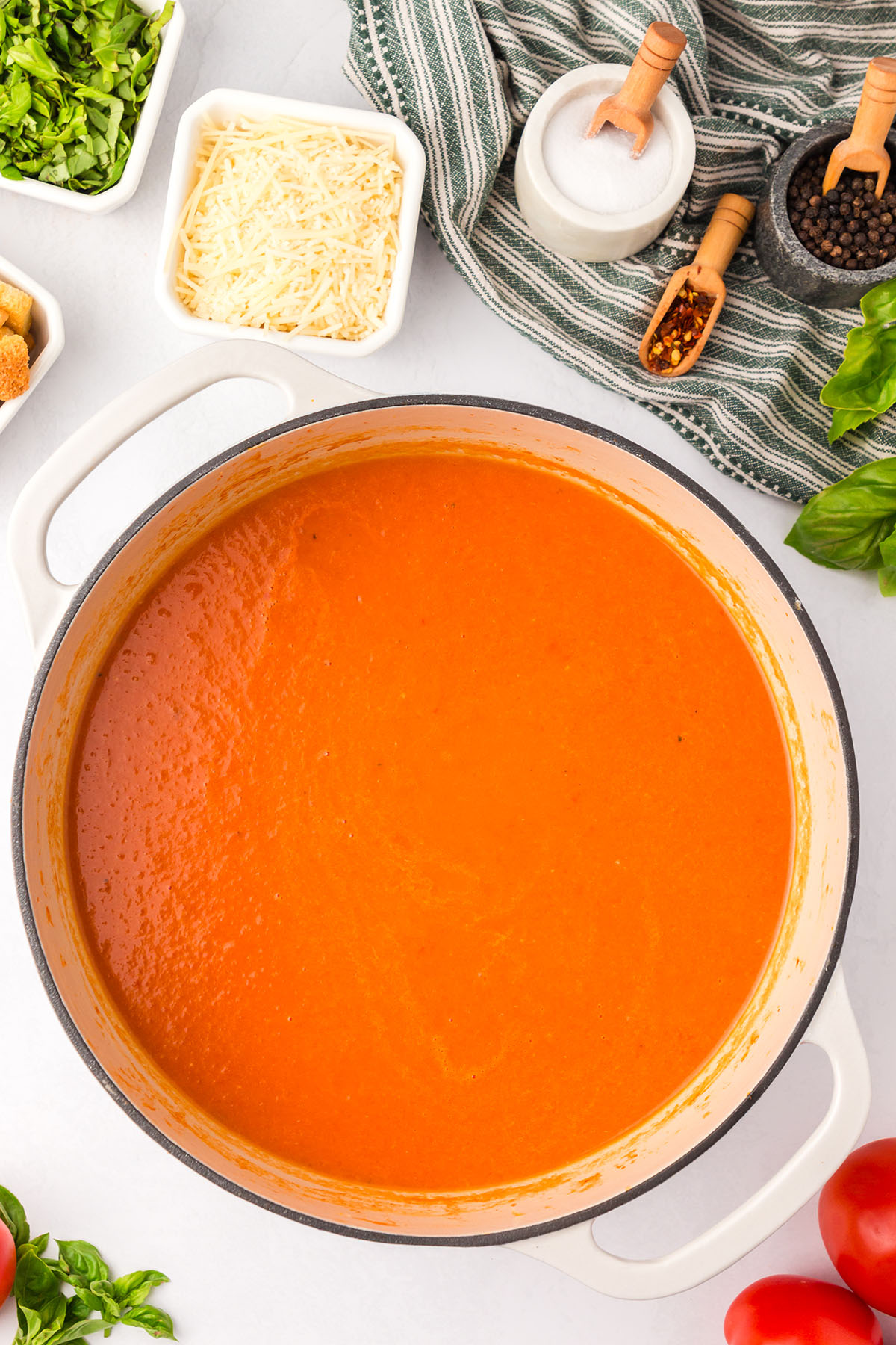 Blended Creamy Tomato Soup in a large pot.