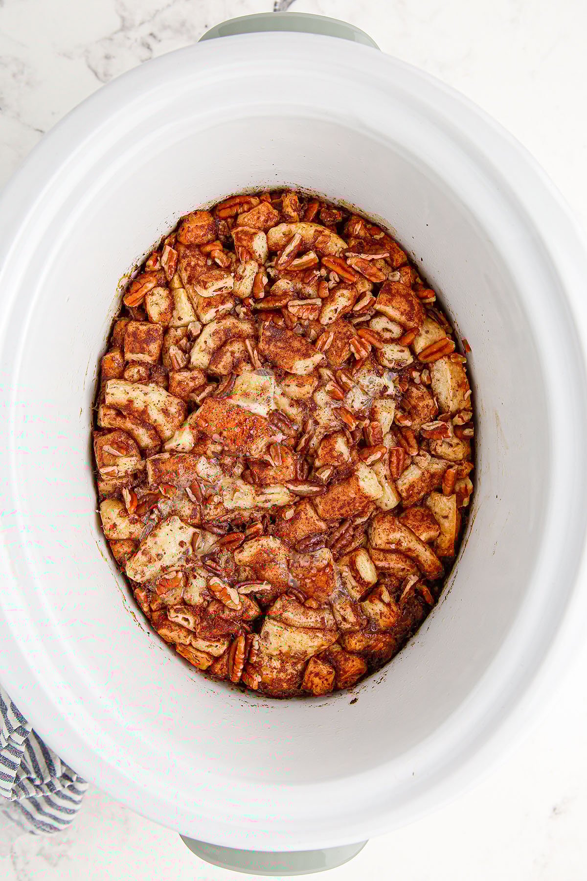 Cinnamon Roll Casserole in the slow cooker.